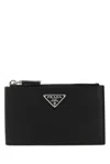 Prada Enamel Triangle-logo Leather Wallet In Black