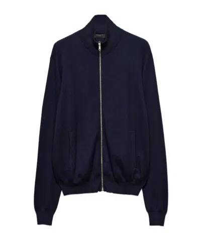 Prada Zip-up Cashmere Cardigan In Navy Blue