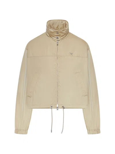 Prada Zip-up Funnel Neck Jacket In Neutral