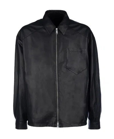 Prada Zip-up Leather Jacket In Black