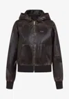 Prada Nappa Leather Hoodie Jacket In Brown
