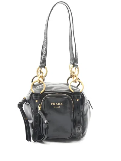 Pre-owned Prada Zip-up Leather Tote Bag In Black