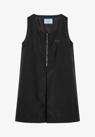Prada Sleeveless Pleated Front Mini Dress In Black