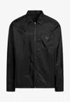 Prada Zip-up Overshirt With Triangle-logo In Black