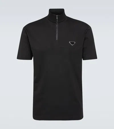 Prada Zip-up Polo Shirt In Black