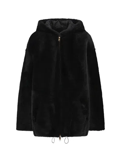 Prada Shearling Jacket In Nero