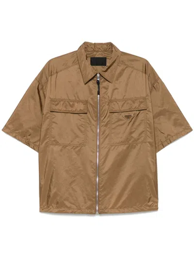 Prada Zip-up Shirt In Brown