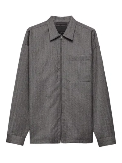 Prada Gray Overshirt With Zip In Black