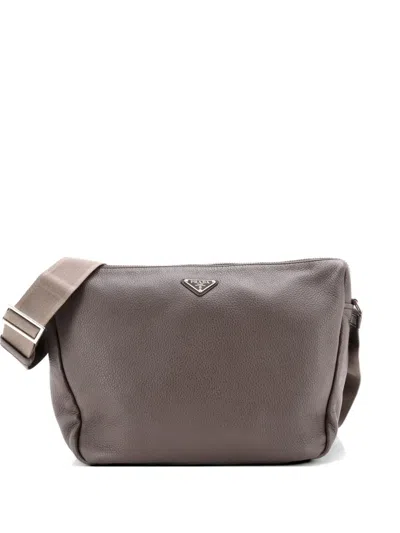 Pre-owned Prada Zip Vitello Daino Large Shoulder Bag In Brown