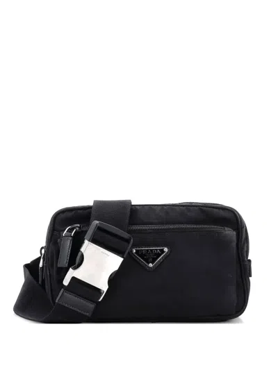 Pre-owned Prada Zip Waist Bag Tessuto Small Belt Bag In Black
