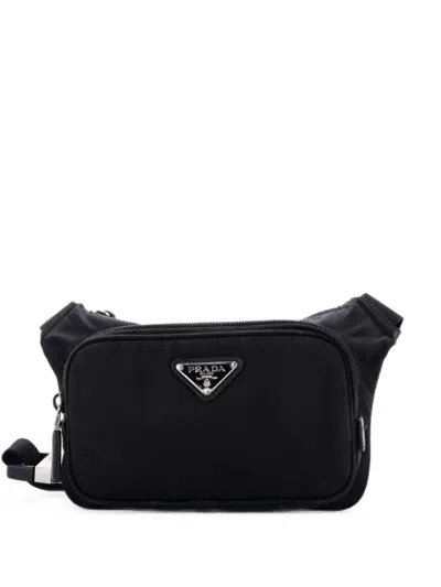 Pre-owned Prada Zip Waist Bag Tessuto Small Belt Bag In Black
