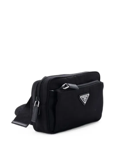 Pre-owned Prada Zip Waist Bag Tessuto Small Belt Bag In Black