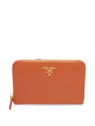Pre-owned Prada Zip-around Wallet In Orange