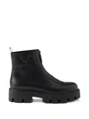 Prada Leather Platform Ankle Boots In Black