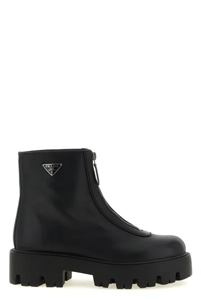 Prada Zipped Ankle Boots In Black