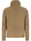 Prada Textured Alpaca Turtleneck Cardigan In Braun