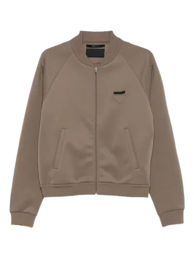 Prada Zipped Cardigan In Gray