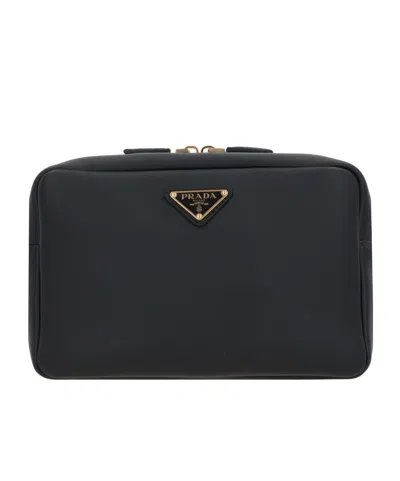 Prada Zipped Leather Crossbody Bag In Black