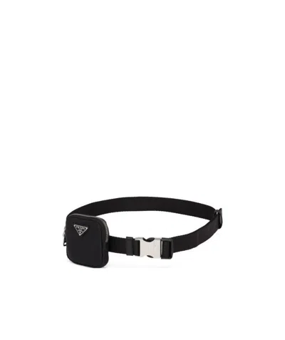 Prada Triangle-logo Nylon Belt In Black