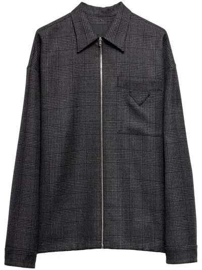 Prada Zipped Shirt Jacket In Gray