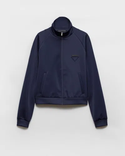 Prada Zippered Technical Fabric Jacket In Blue