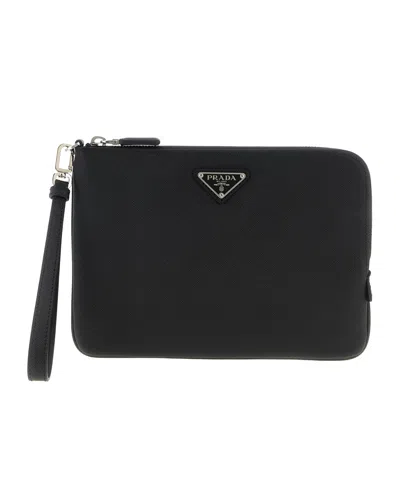 Prada Zipper Clutch In Black
