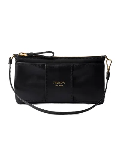 Prada Nappa Leather Zipper Pouch In Black