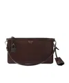 Prada Mini Rectangular Leather Pouch Handbag With Detachable Shoulder Strap In Brown