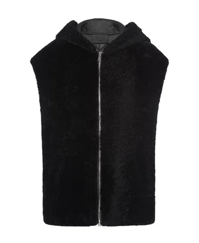 Prada Nappa Shearling Vest In Black