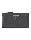 Prada Zipper Leather Card Holder In Black