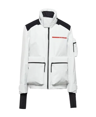 Prada Zipper Logo Casual Jacket In Chalk White