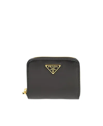 Prada Zipper Logo Change Wallet In Black