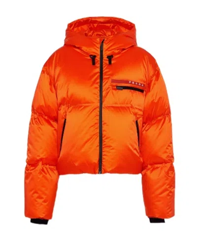 Prada Cropped Technical Nylon Down Jacket In Orange