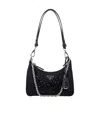 Prada Embellished Zipped Shoulder Bag In Black