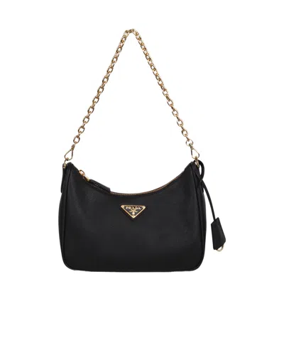 Prada Zipper Shoulder Bag In Black