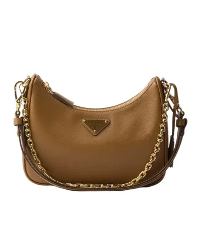 Prada Zipper Shoulder Bag In Caramel Color