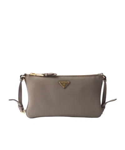 Prada Zipper Shoulder Bag In Muddy Gray