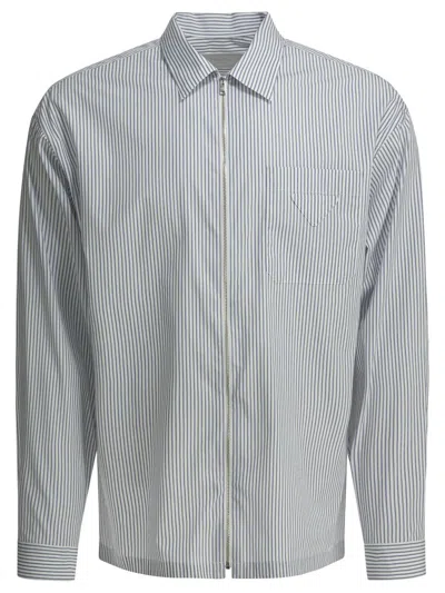 Prada Zippered Cotton Shirt In Blue