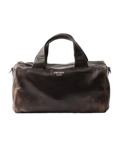 Prada Nappa Leather Duffle Bag In Brown