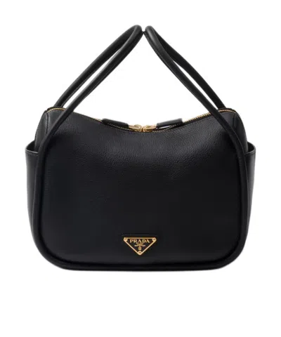 Prada Zippered Handbag In Black