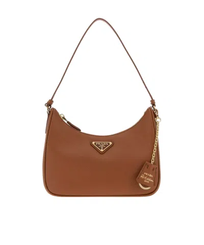 Prada Zippered Handbag In Brown
