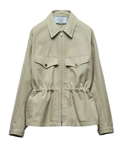 Prada Zippered Long-sleeved Casual Jacket In Green