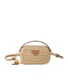 Prada Woven Fabric And Leather Mini-pouch In Neutral Color