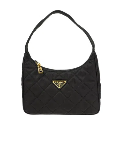Prada Zippered Shoulder Bag In Black