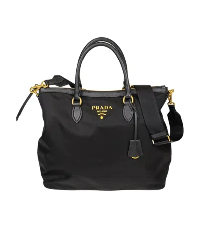 Prada Zippered Shoulder Bag In Black