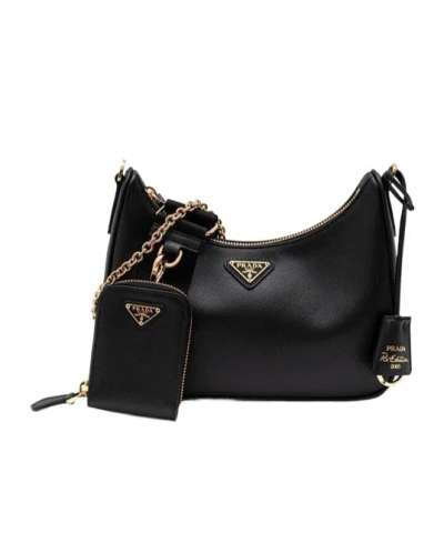 Prada Zippered Shoulder Bag In Black