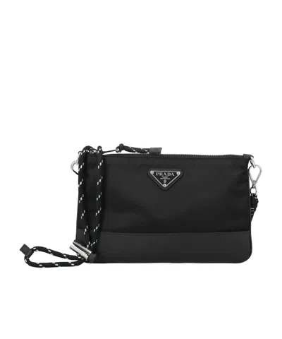 Prada Zippered Shoulder Bag In Black