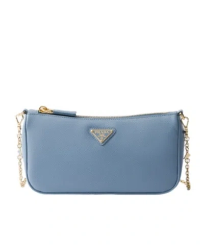 Prada Zippered Shoulder Bag In Blue