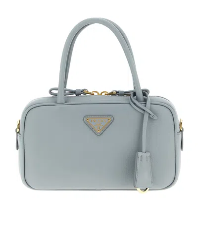Prada Zippered Shoulder Bag In Blue