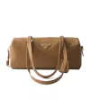 Prada Medium Leather Top-handle Bag With Padlock In Brown